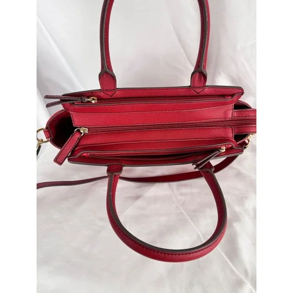 Liz Claiborne Satchel Purse Top Handle Crossbody Red Gold Hardware - Picture 7 of 11